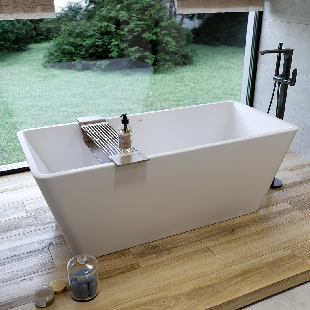 Freistehende Badewanne Cubo aus Acryl in Weiß matt – modernes eckiges Design