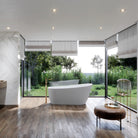 Seitenansicht der freistehenden Zen Oval Badewanne – ergonomische Rückenlehne und ovales Profil