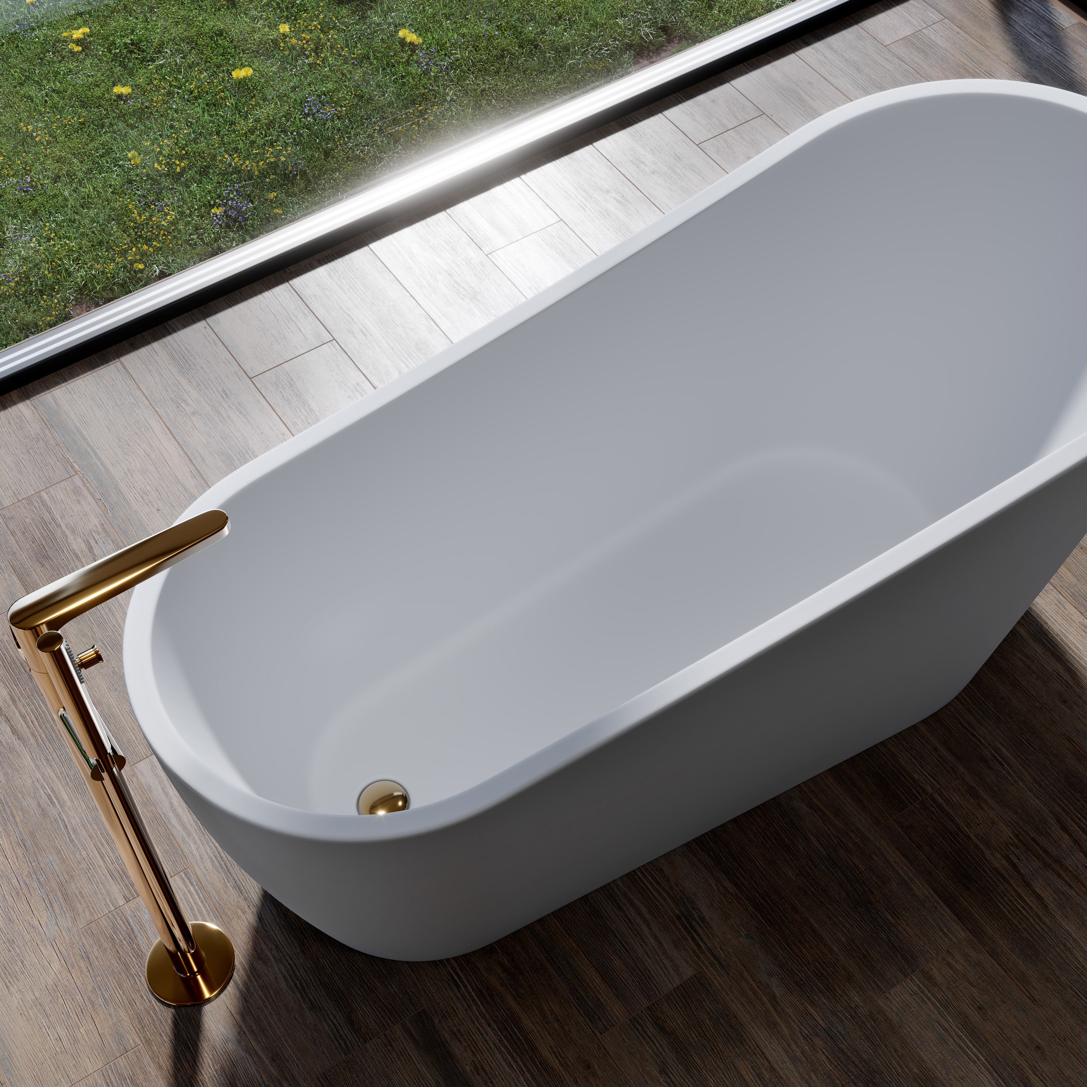 Detail der glatten Oberfläche der Zen Oval Acryl-Badewanne – hygienisch und pflegeleicht