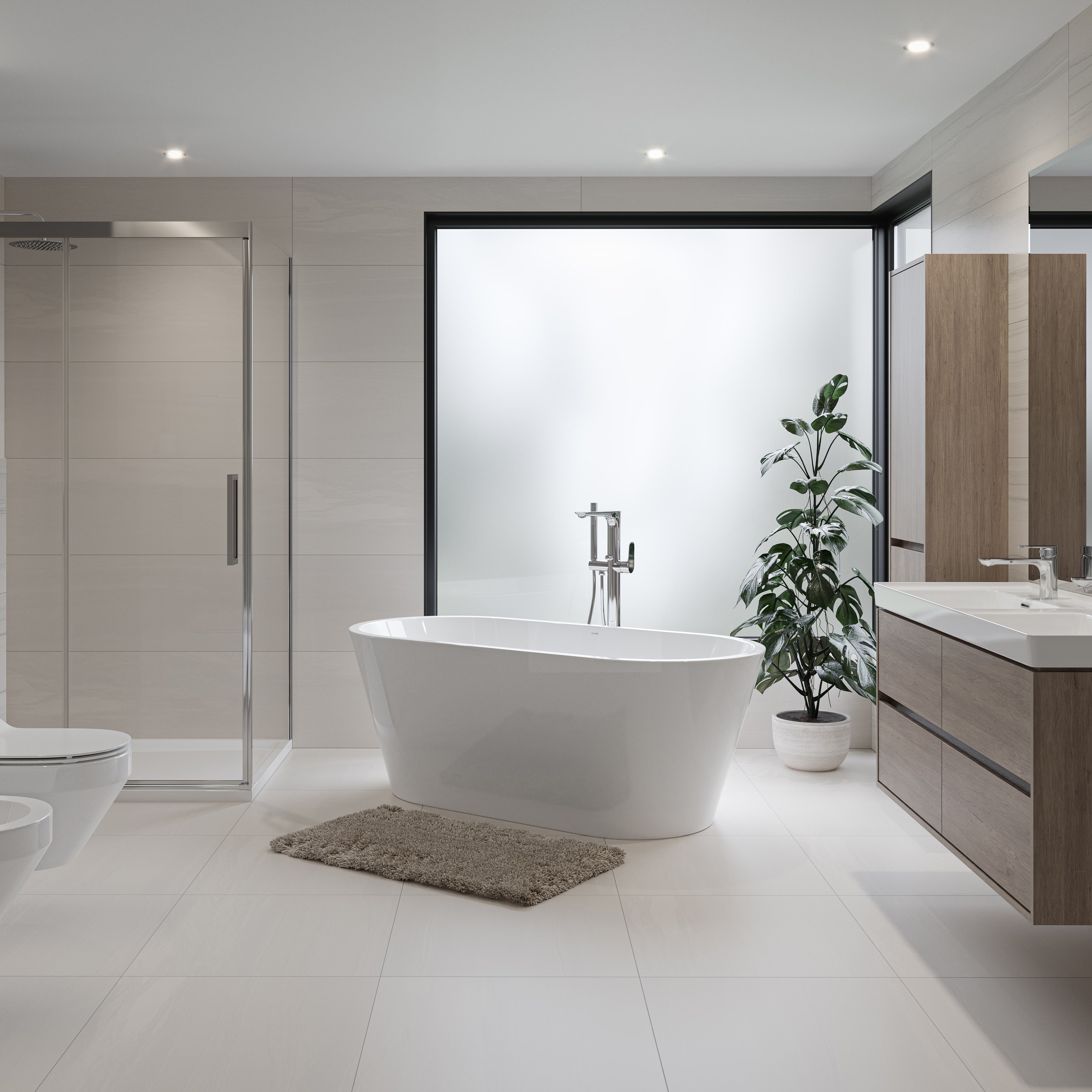 Seitenansicht der Linea Badewanne mit geradem Design und komfortabler Rückenlehne