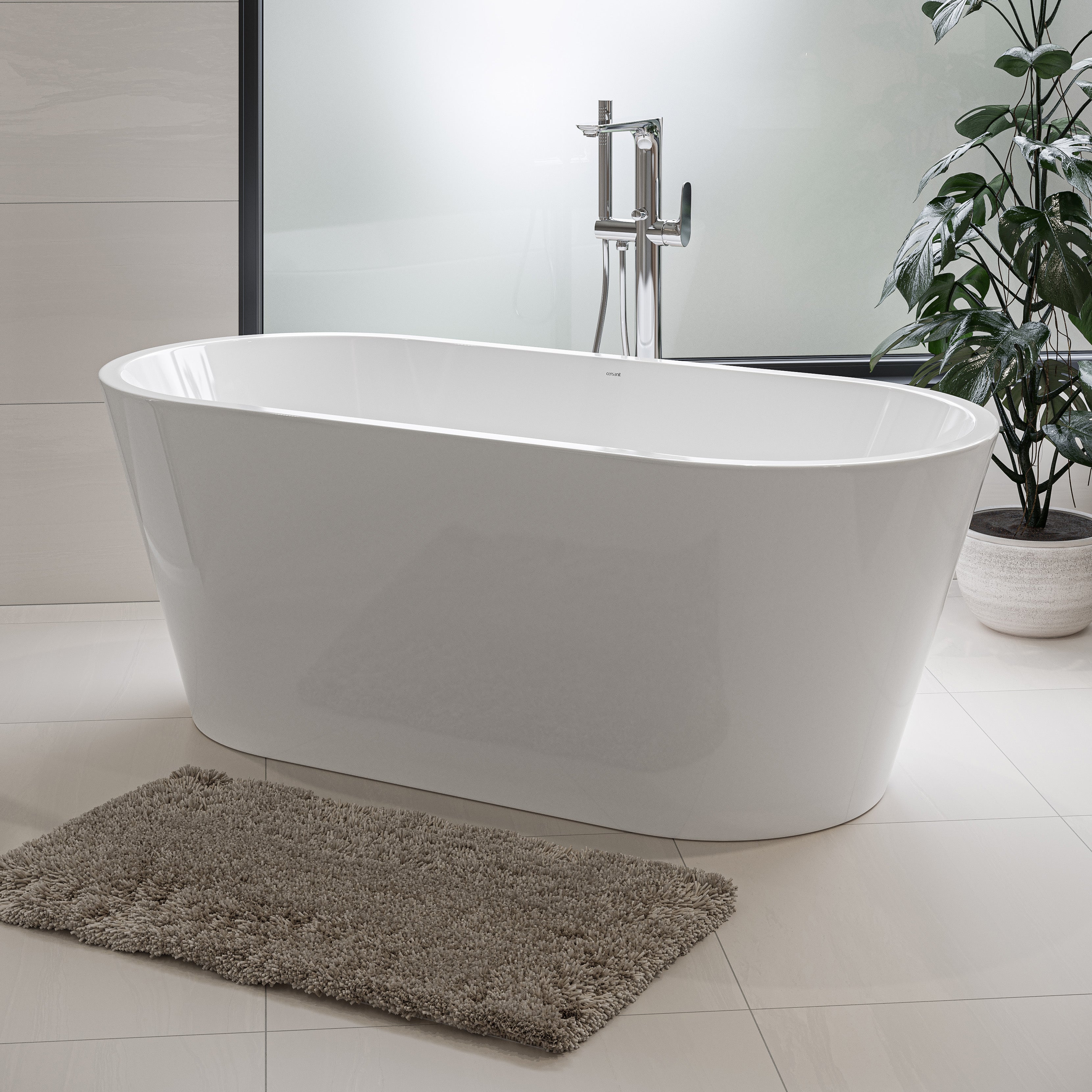 Freistehende Badewanne Linea Oval aus Sanitaracryl 162×72 cm in Weiß Glanz