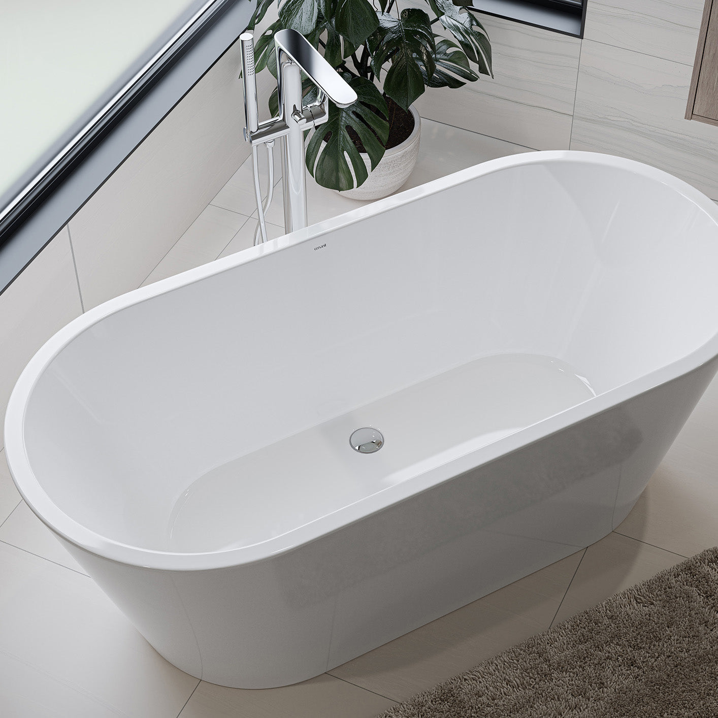 Detail der glänzenden Oberfläche der Linea Oval Sanitaracryl-Badewanne – pflegeleicht & hygienisch