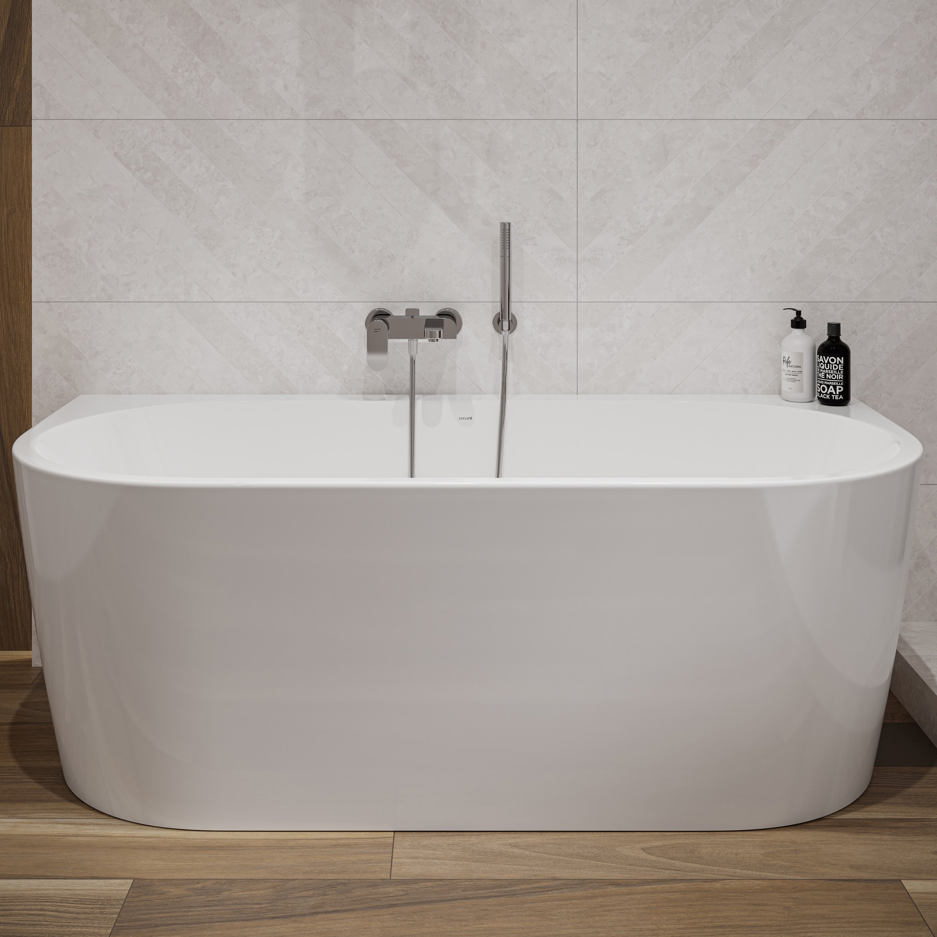 Vorwand-Badewanne Arco Oval 170×83×44 cm aus Sanitaracryl – halb freistehend & modern