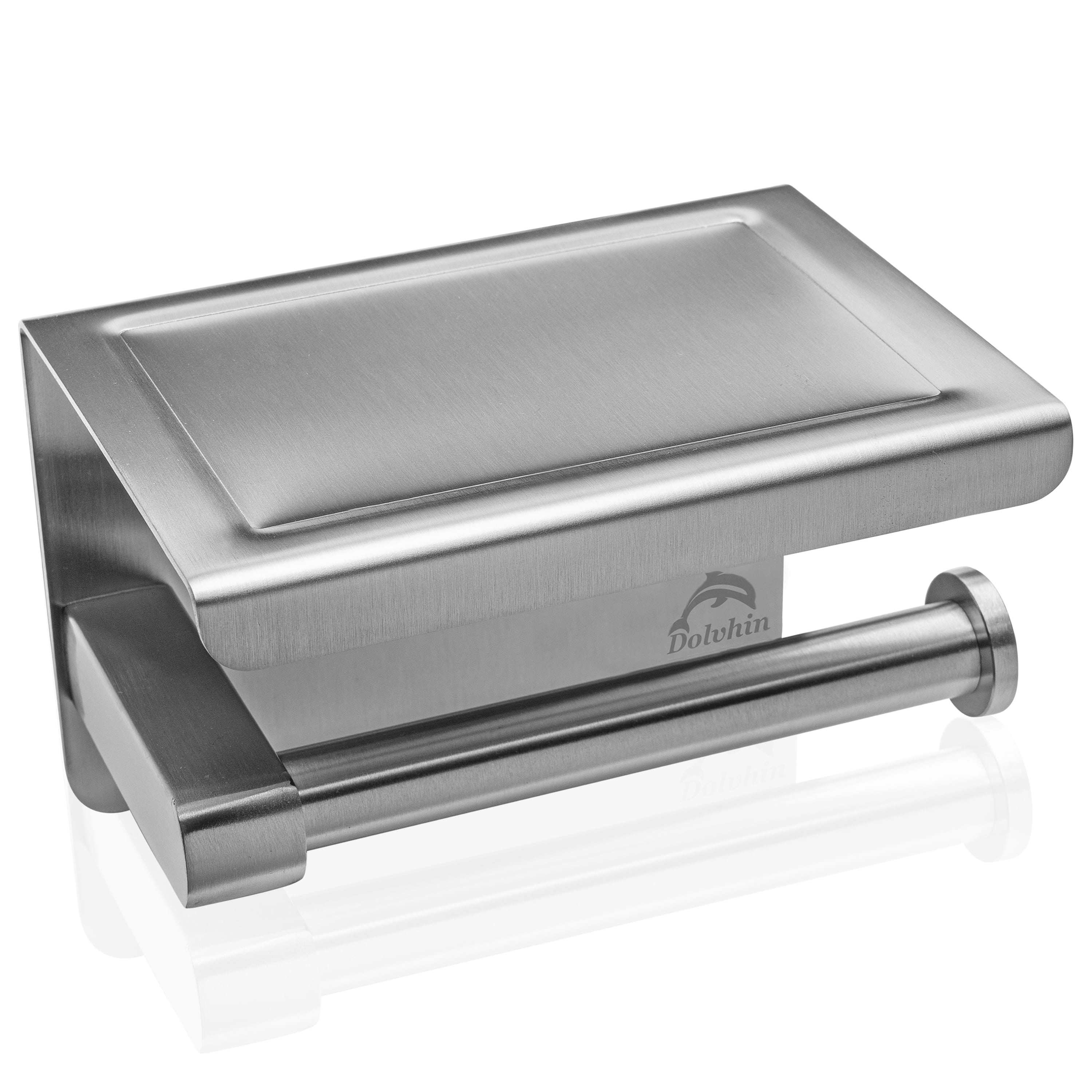 Toilettenpapierhalter ohne Bohren Silber gebürstet mit Ablage für Handy, Feuchttücher, etc.