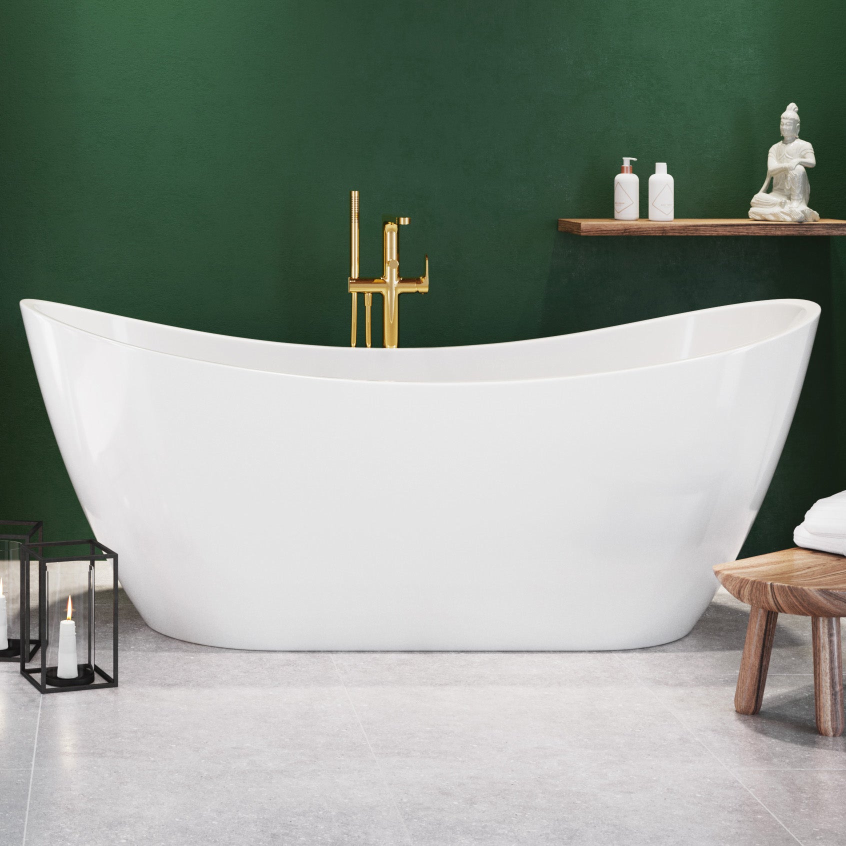Freistehende Acryl-Badewanne Vento Oval 182×71×45 cm in Weiß Glänzend – modernes Design