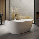 Freistehende Acryl-Badewanne „Inverto“ in Weiß glänzend – ovale Form mit Pop-up-Verschluss
