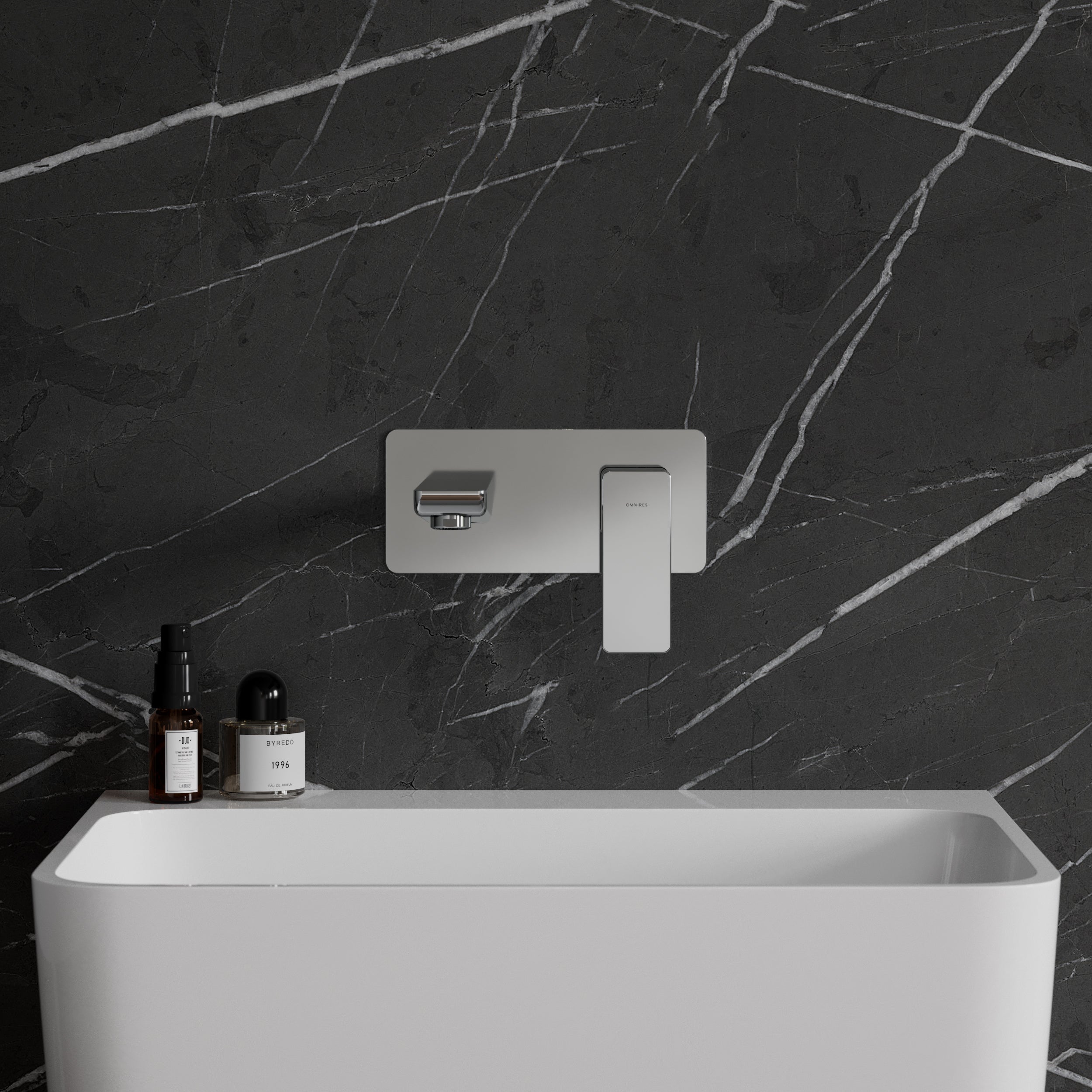 Frontansicht der Unterputz-Waschbeckenarmatur Parma – schlanke Form mit abgerundeten Kanten