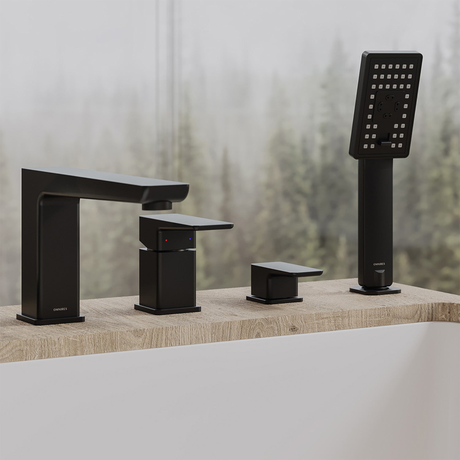 PARMA 4-Loch Wannenrandarmatur aus Messing mit Handbrause in Schwarz matt