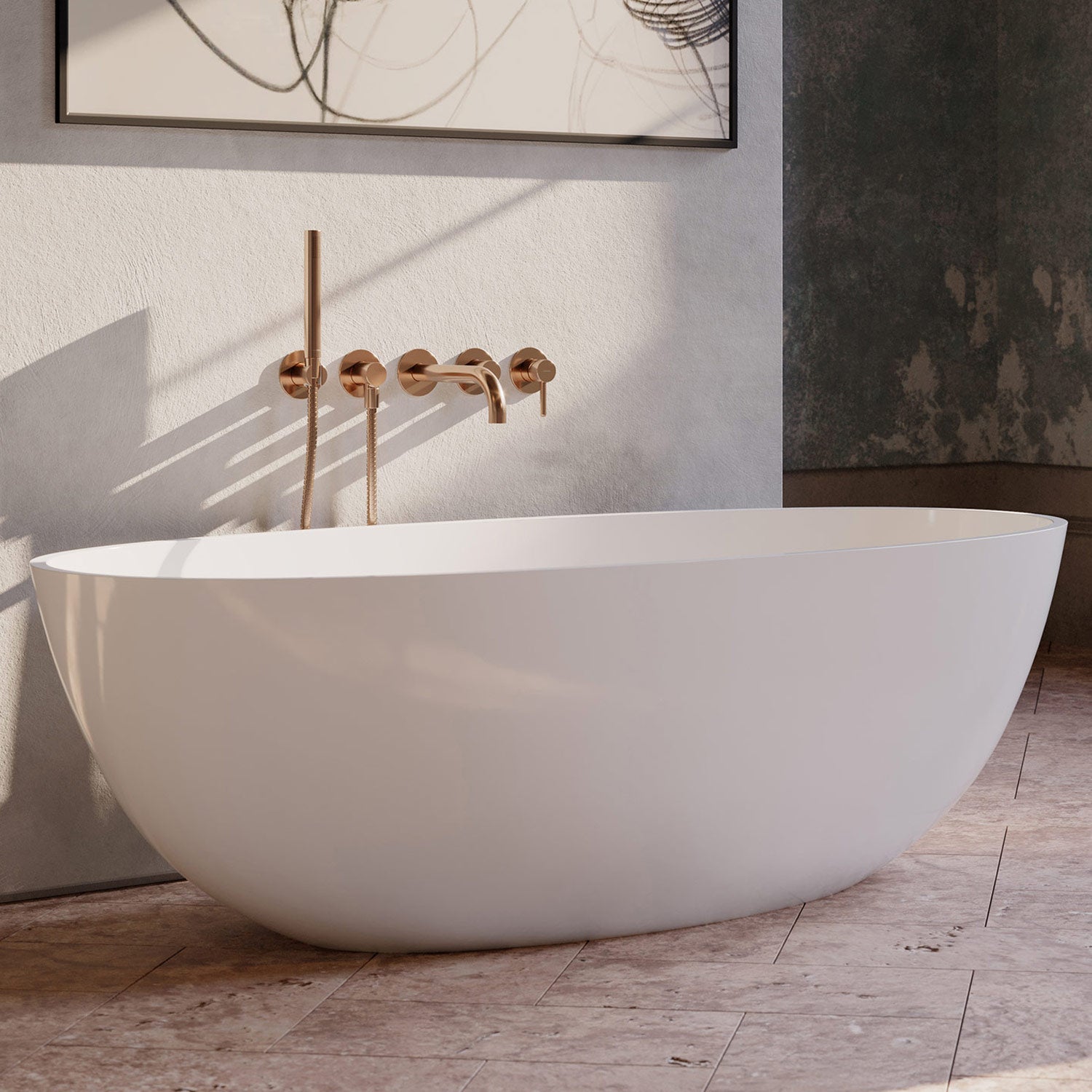 Freistehende Mineralguss-Badewanne Shell M+ oval in Weiß Glanz – modernes Design