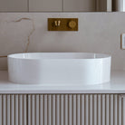 Ovales Aufsatzwaschbecken OVO M+ aus Mineralguss in Weiß glänzend – modernes Design für Waschtische