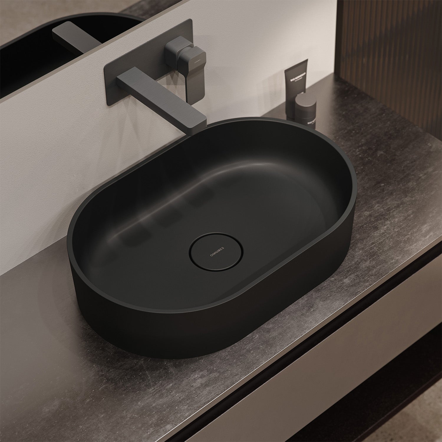 Ovales Aufsatzwaschbecken OVO M+ aus Mineralguss in Schwarz matt – modernes Design für Waschtische