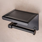 Toilettenpapierhalter ohne Bohren Matt schwarz mit Ablage für Handy und Feuchttücher