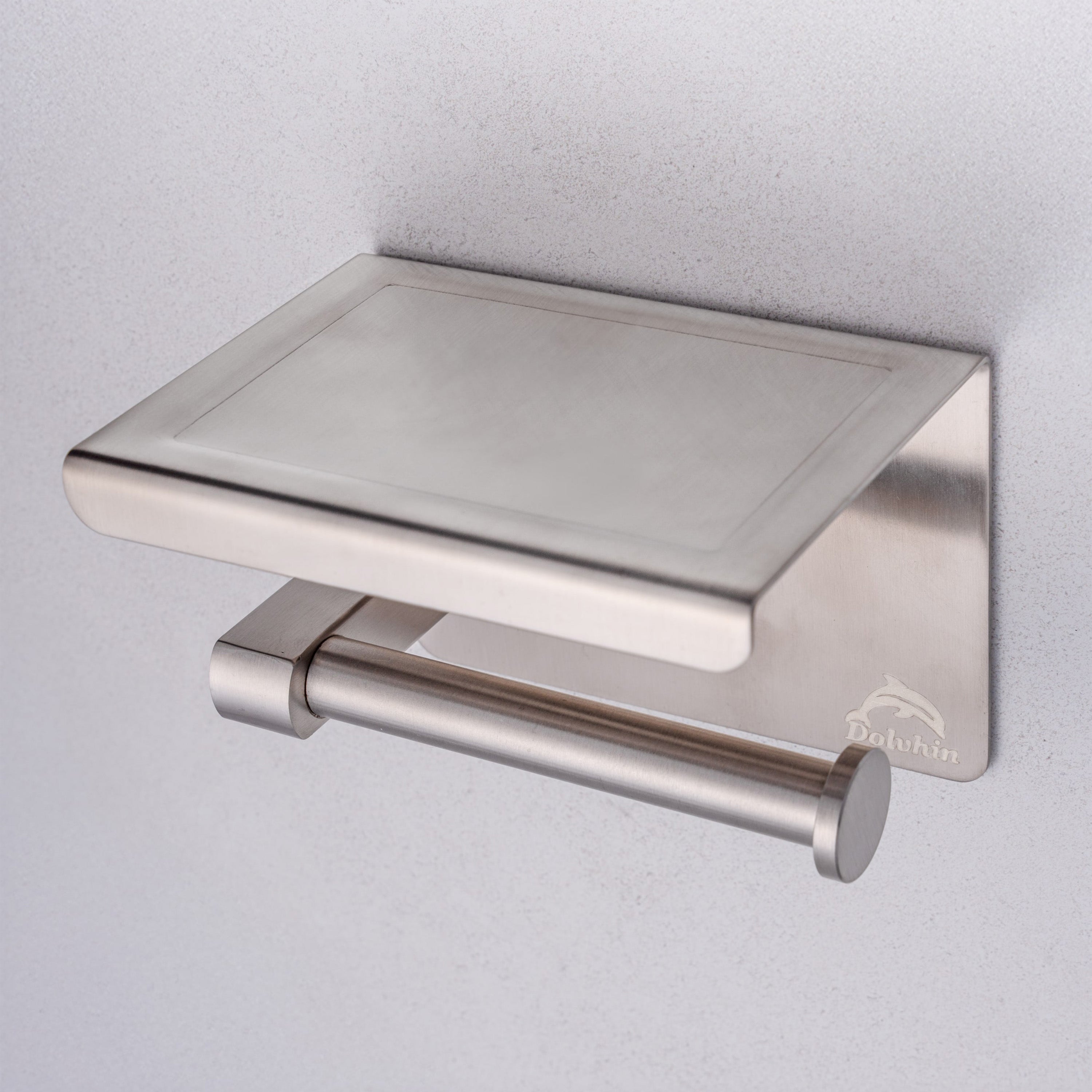 Toilettenpapierhalter ohne Bohren Silber gebürstet mit Ablage für Handy und Feuchttücher