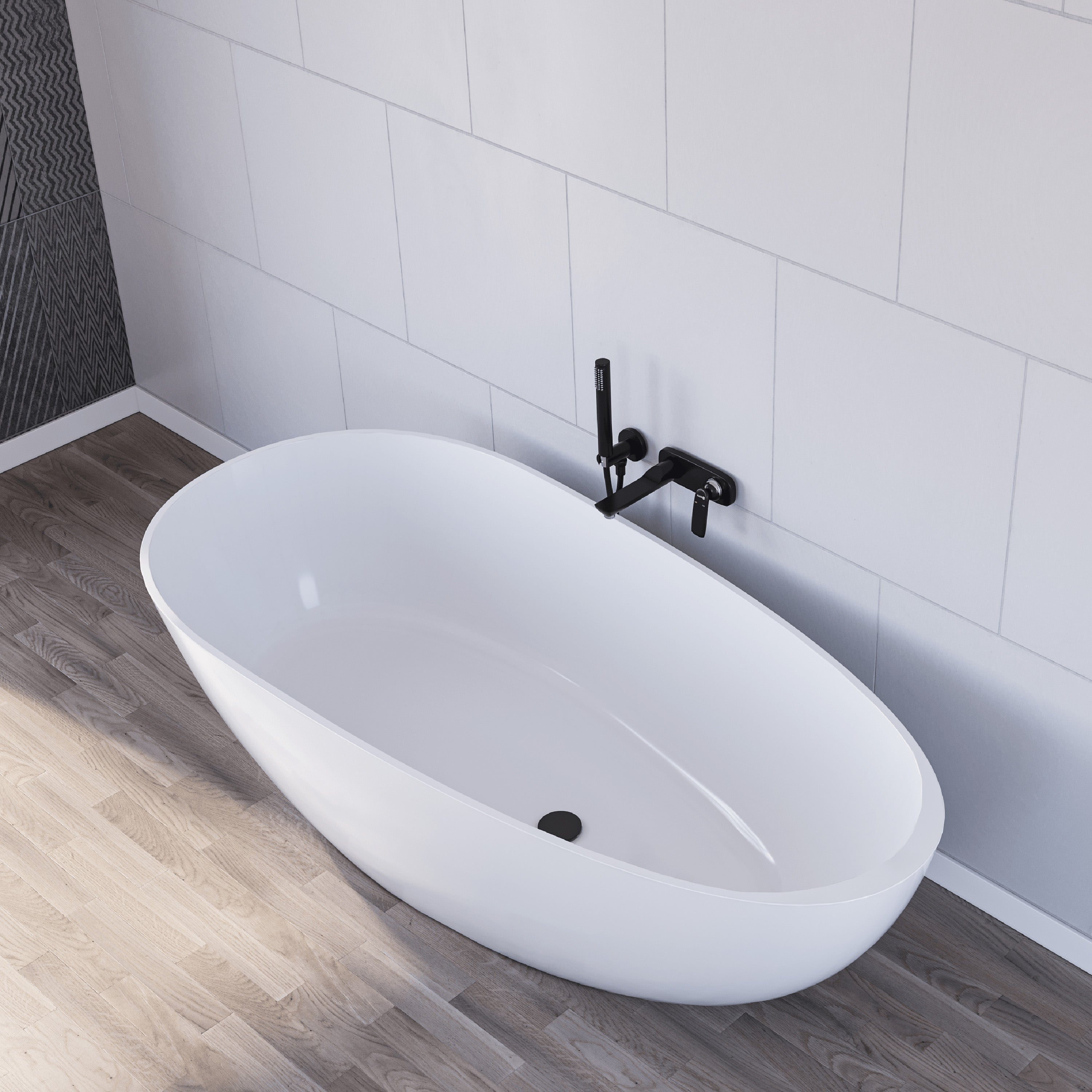 Detailaufnahme der glatten Oberfläche der Aron Mineralguss-Badewanne – langlebig
