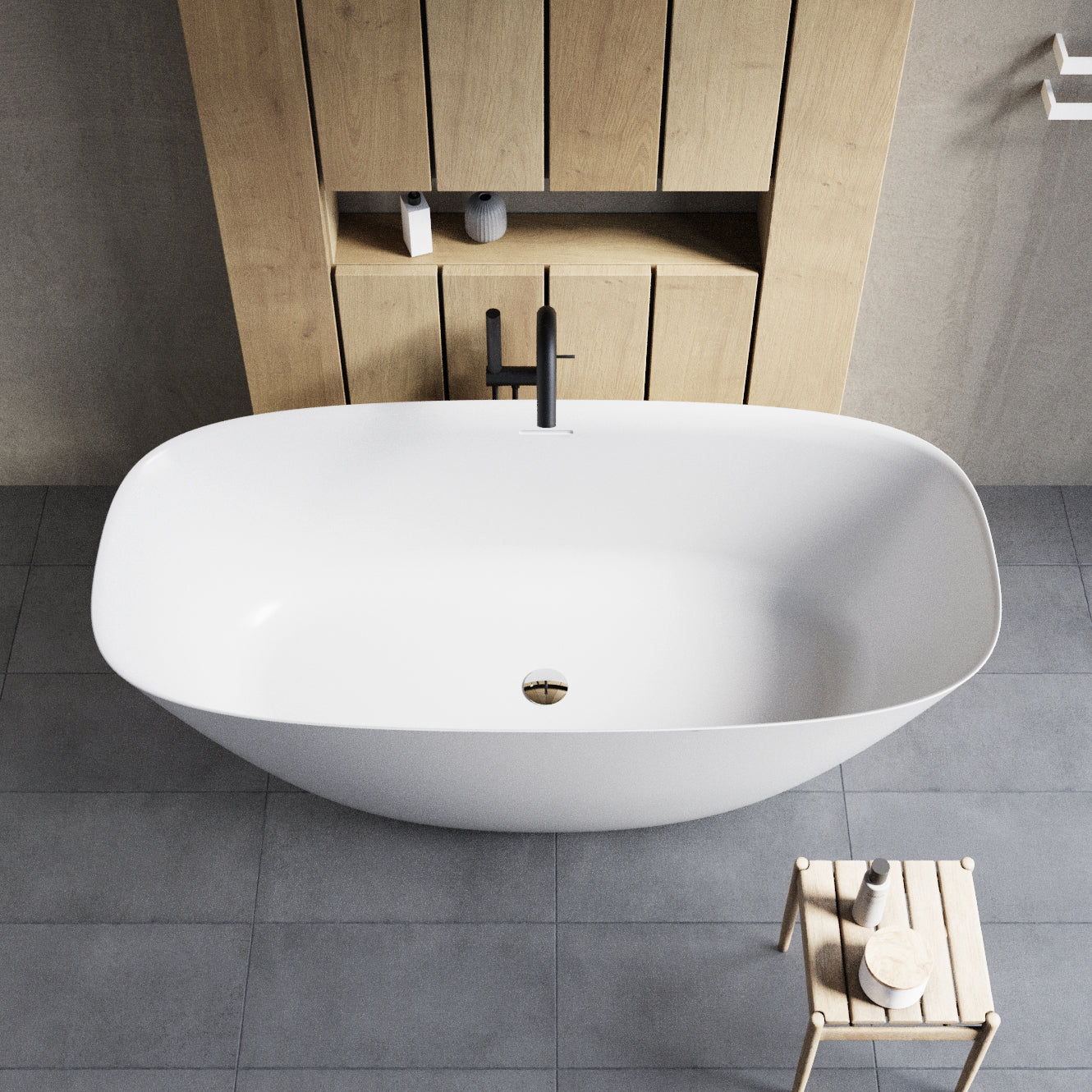 Seitenansicht der Male Badewanne – ergonomische Form, freistehend und elegant