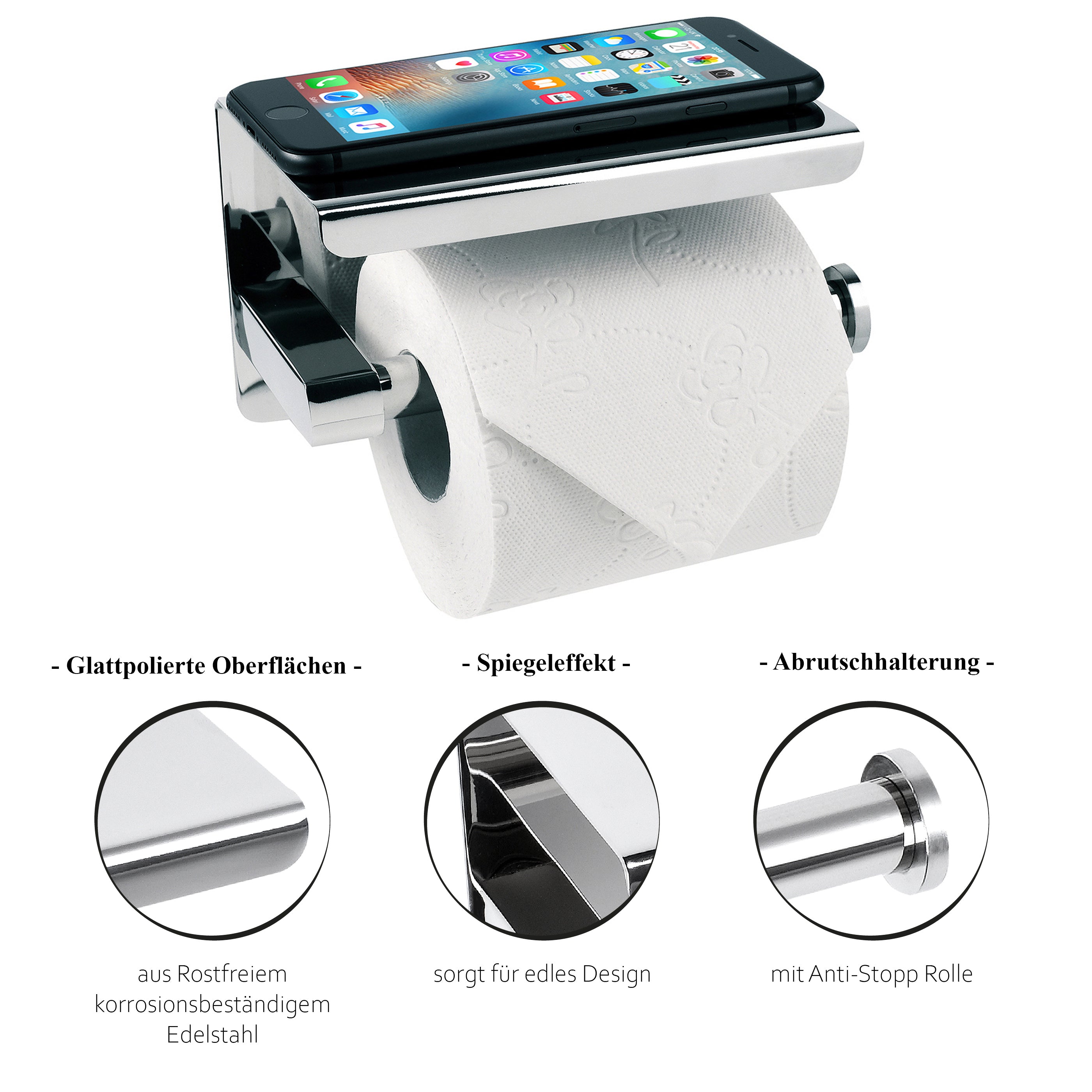Toilettenpapierhalter Aus Edelstahl – Mit Ablage, 2 Montagearten (kleben Oder Bohren)