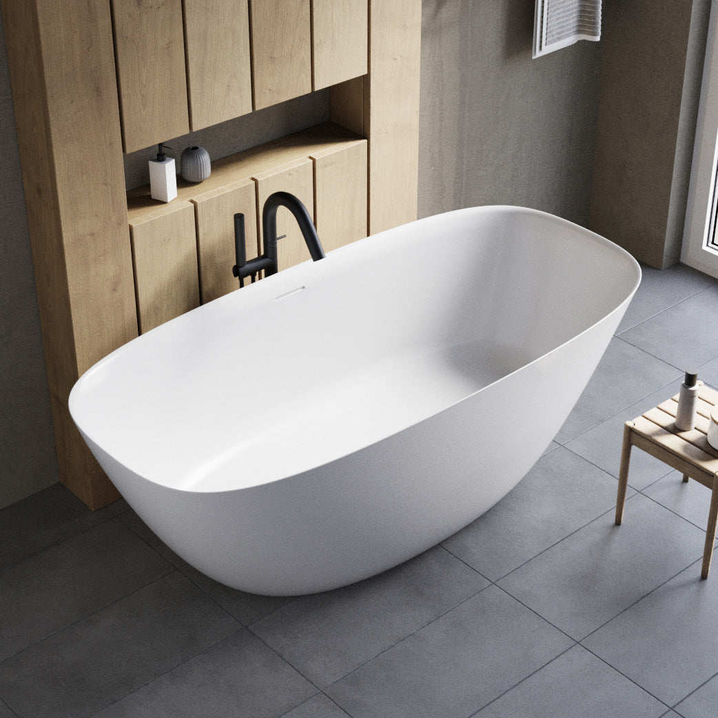Freistehende Mineralguss-Badewanne Male in Weiß – modernes ovales Design