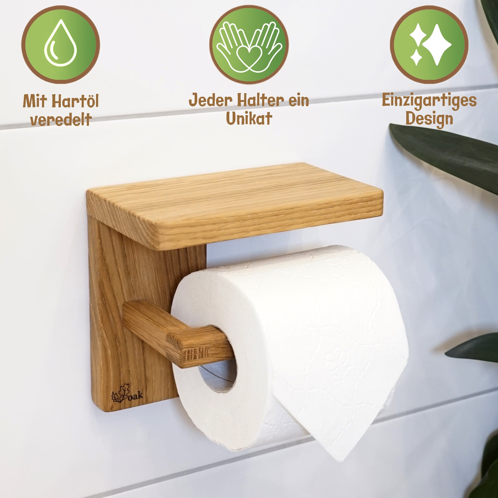 Holz-Toilettenpapierhalter aus Eiche selbstklebend