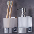 Seifenspender und Zahnputzbecherhalter Set Wandmontage Chrom poliert