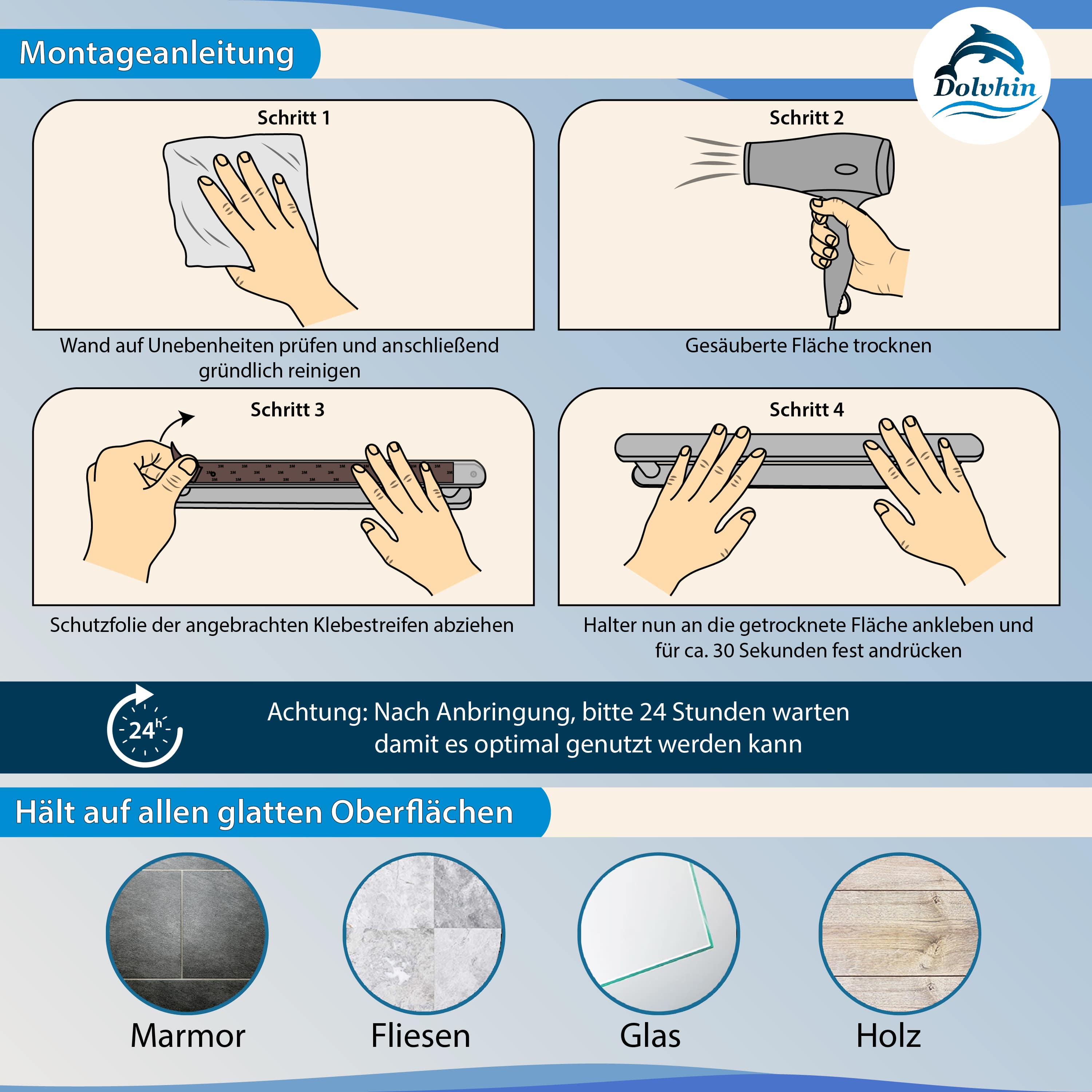 Handtuchhalterung selbstklebend Gebrauchsanleitung zum Kleben