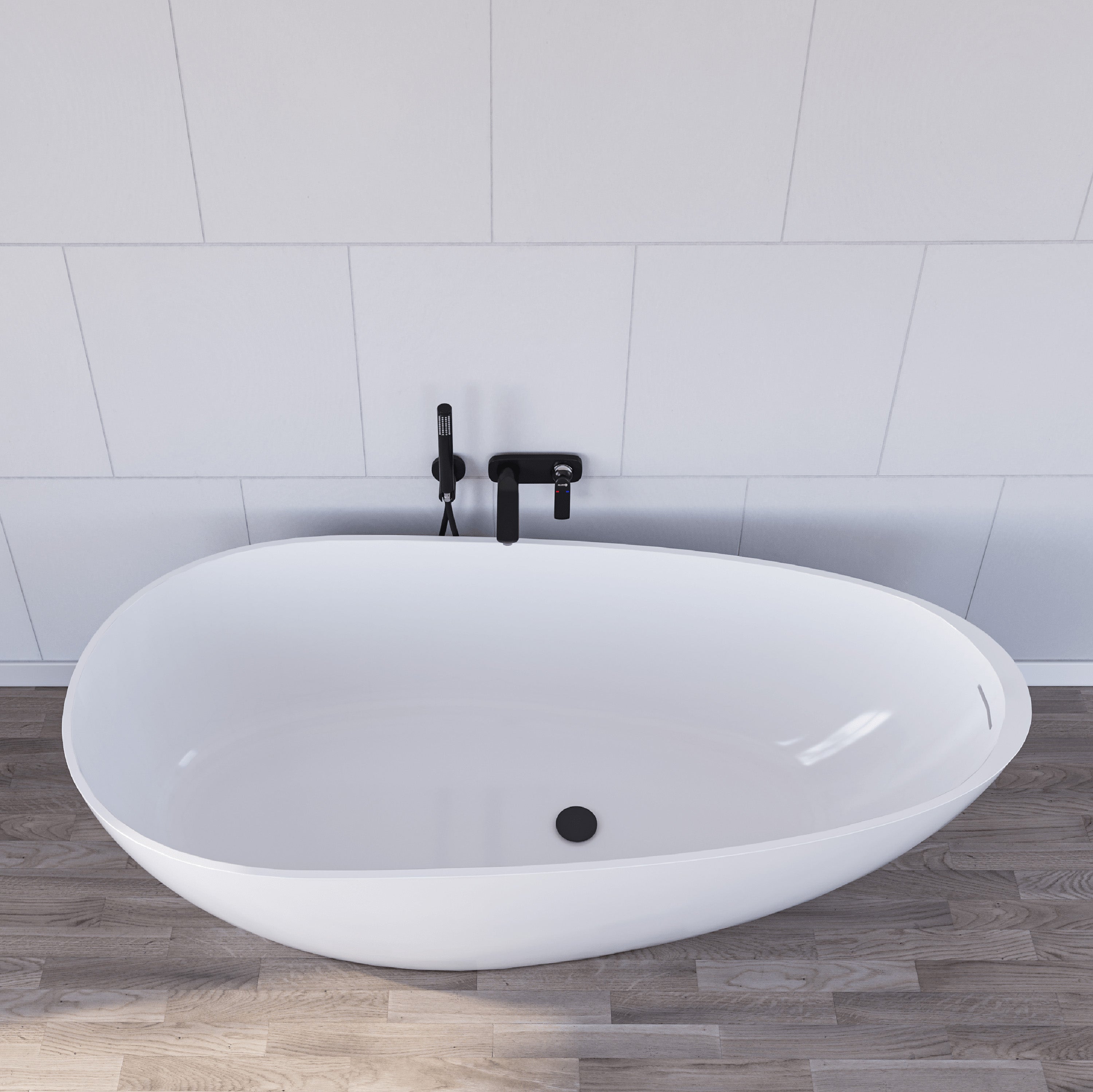 Seitenansicht der Aron Badewanne – ergonomische Rückenlehne, freistehend, formschön